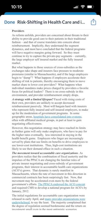 After reading: Risk-Shifting in Health Care and