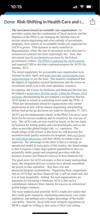 After reading: Risk-Shifting in Health Care and