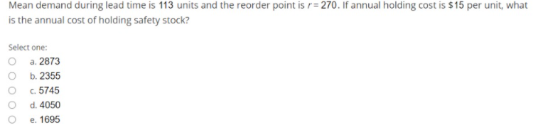 undefined Mean demand during lead time is 113