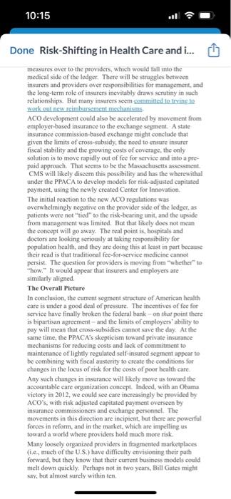 After reading: Risk-Shifting in Health Care and