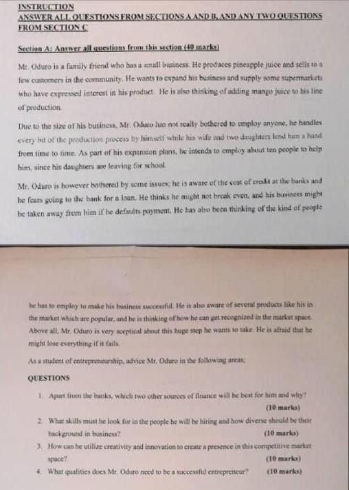 INSTRUCTION ANSWER ALL QUESTIONS FROM SECTIONS A