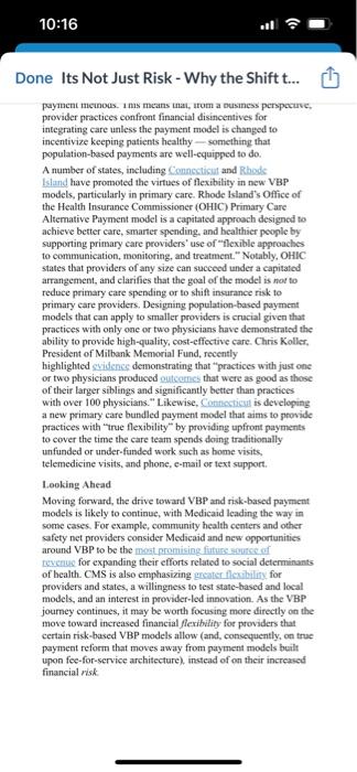 After reading: Risk-Shifting in Health Care and