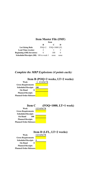 Resource Planning Assignment Consider the MPS,