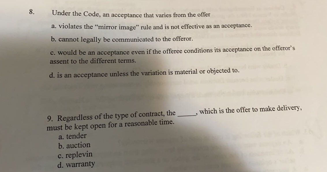 Under the Code, an acceptance that varies from