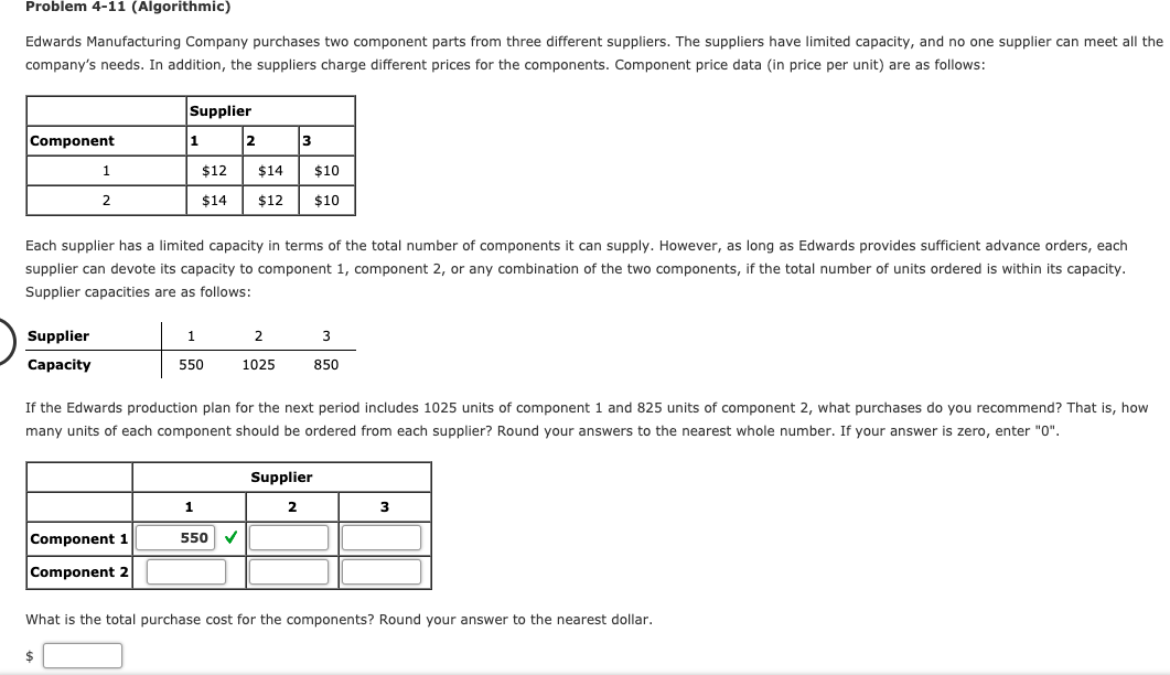 Problem 4-11 (Algorithmic) Edwards Manufacturing