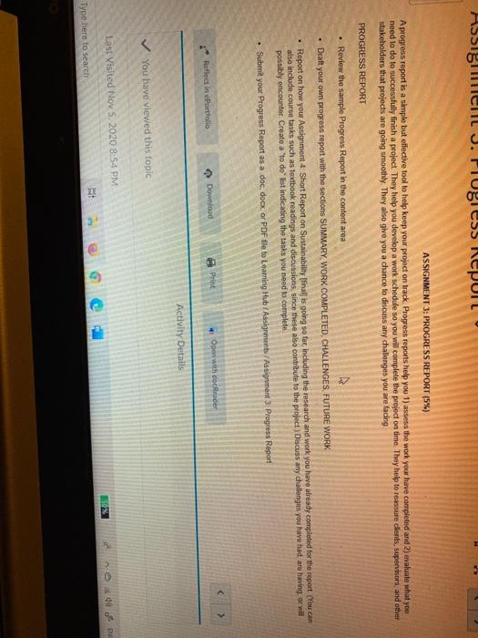 ASSIgen J. PIgless Report ASSIGNMENT 3: PROGRESS