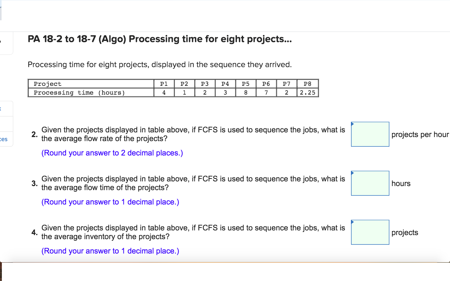 PA 18-2 to 18-7 (Algo) Processing time for eight