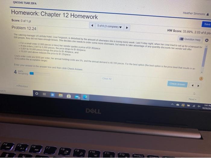 QM3345 TSAB 20FA Homework: Chapter 12 Homework