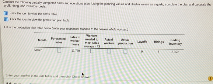 Consider the following partially completed sales