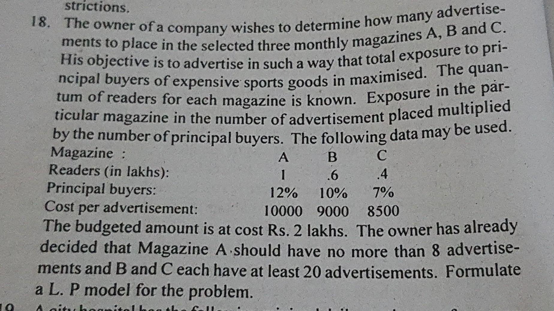 strictions. 18. The owner of a company wishes to