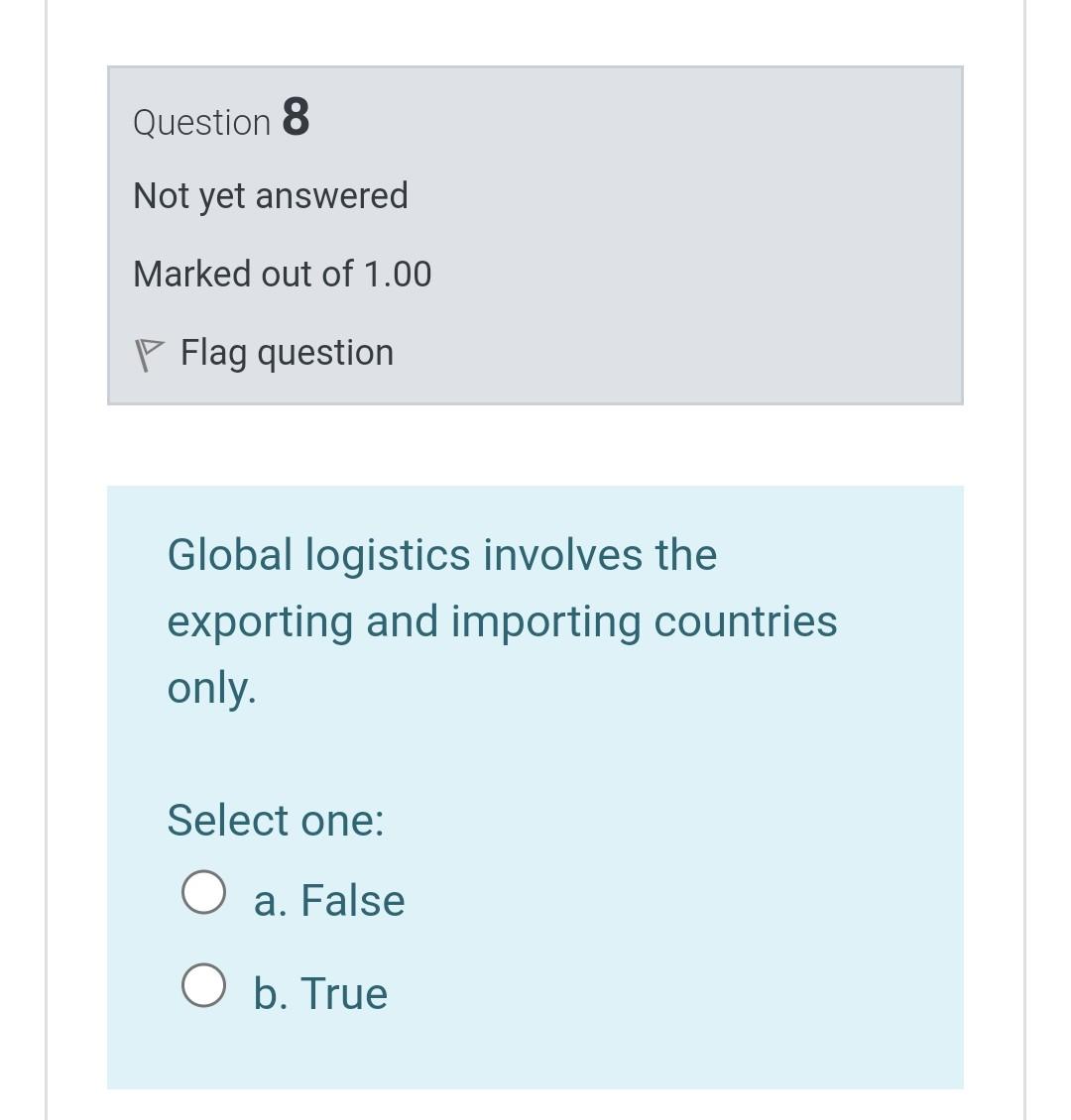 Question 8 Not yet answered Marked out of 1.00