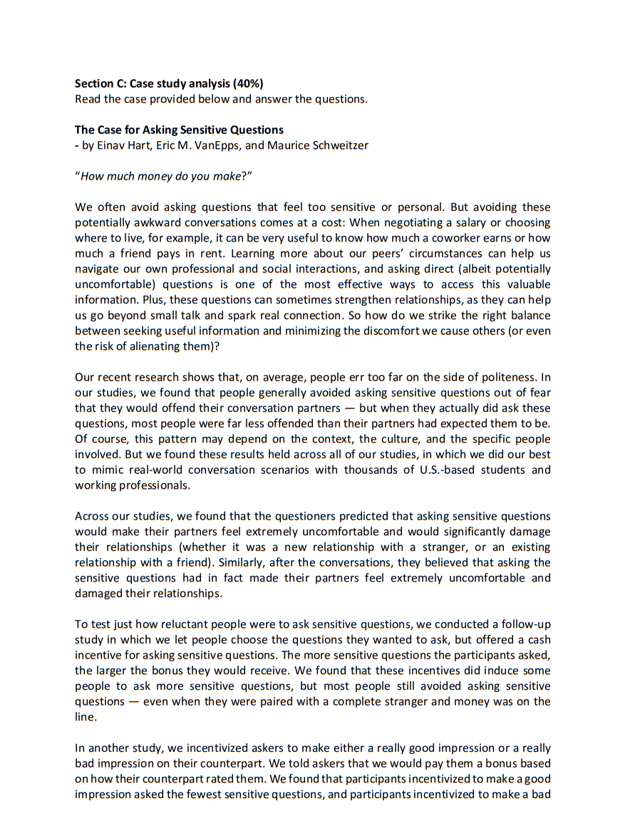 Section C: Case study analysis (40%) Read the