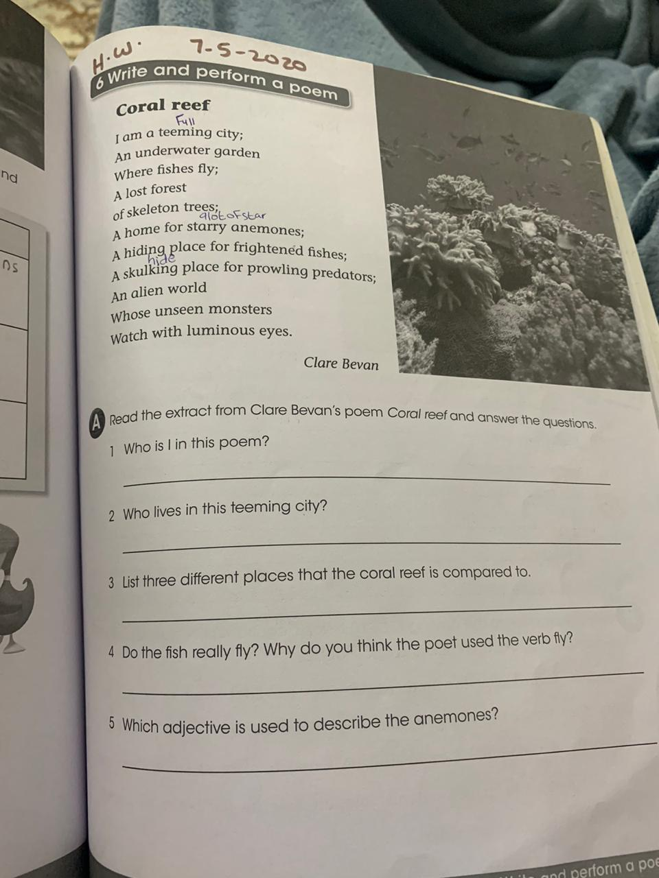 7-5-2020 and perform a poem How. 6 Write and