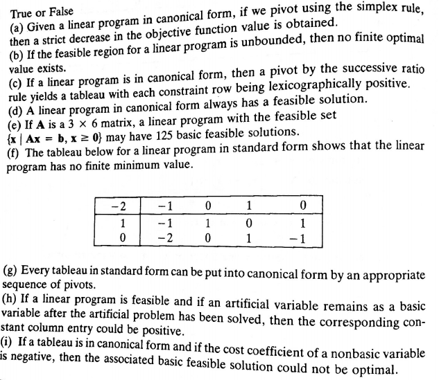 True or False (a) Given a linear program in