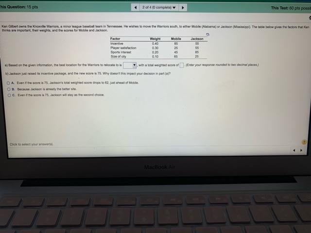 his Question: 15 pts 2 of 40 complete This Test: