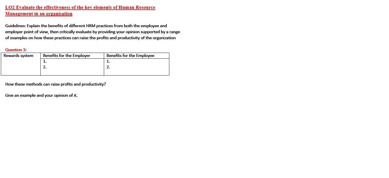 LO2 Evaluate the effectiveness of the key