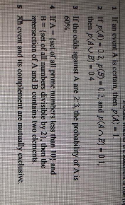 it is true or false TUI AURORE 1 If an event A is