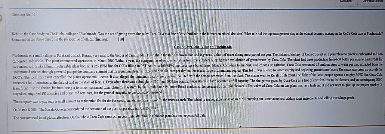| Calculator View instructions Question No: 06