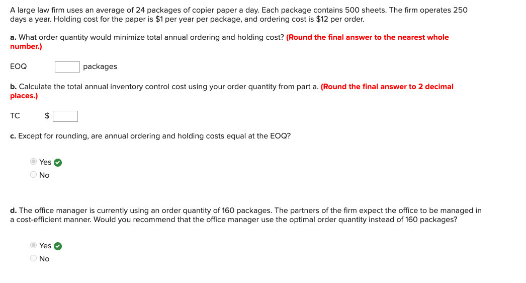 A large law firm uses an average of 24 packages