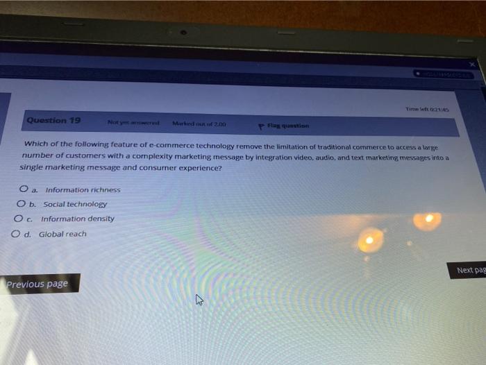 Question 19 M2.00 Which of the following feature