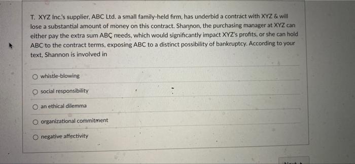 a T. XYZ Inc.'s supplier, ABC Ltd. a small