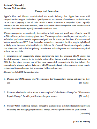 Subject: Organizational Behaviour Section C (50