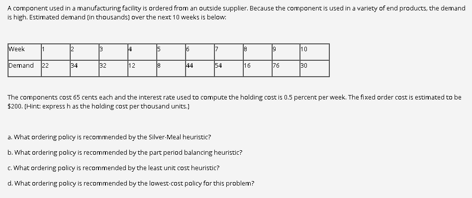 A component used in a manufacturing facility is