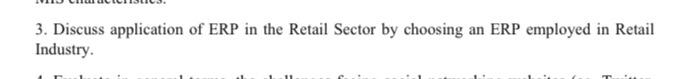 3. Discuss application of ERP in the Retail