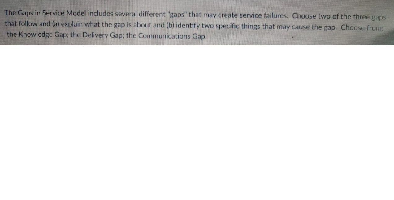 The Gaps in Service Model includes several