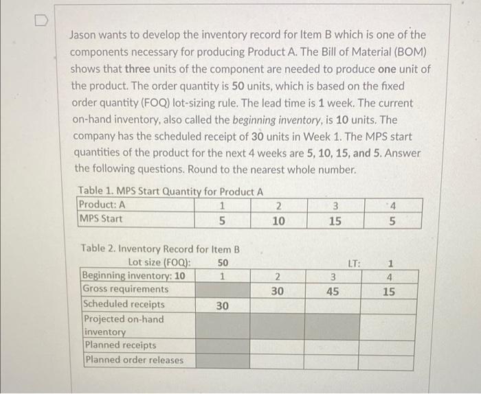 5/6 Jason wants to develop the inventory record