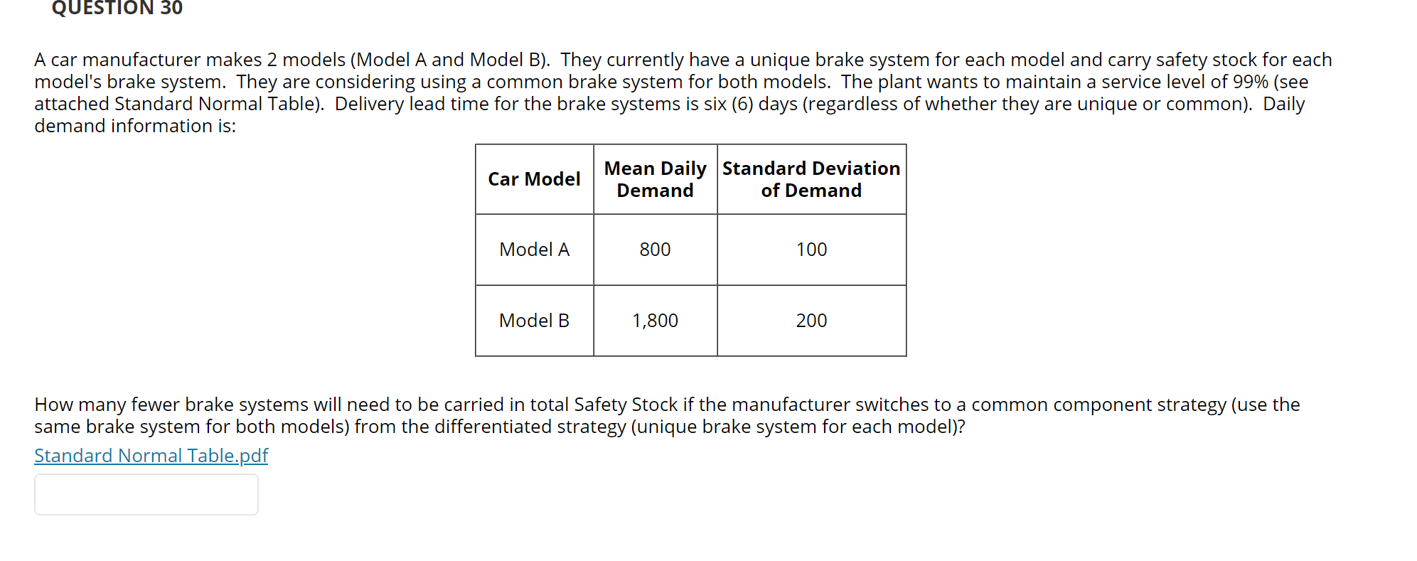 QUESTION 30 A car manufacturer makes 2 models