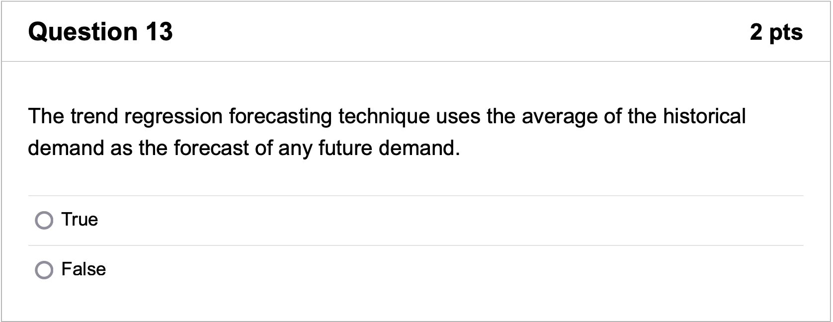 Question 13 2 pts The trend regression