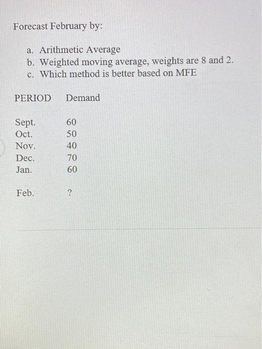 show work Forecast February by: a. Arithmetic