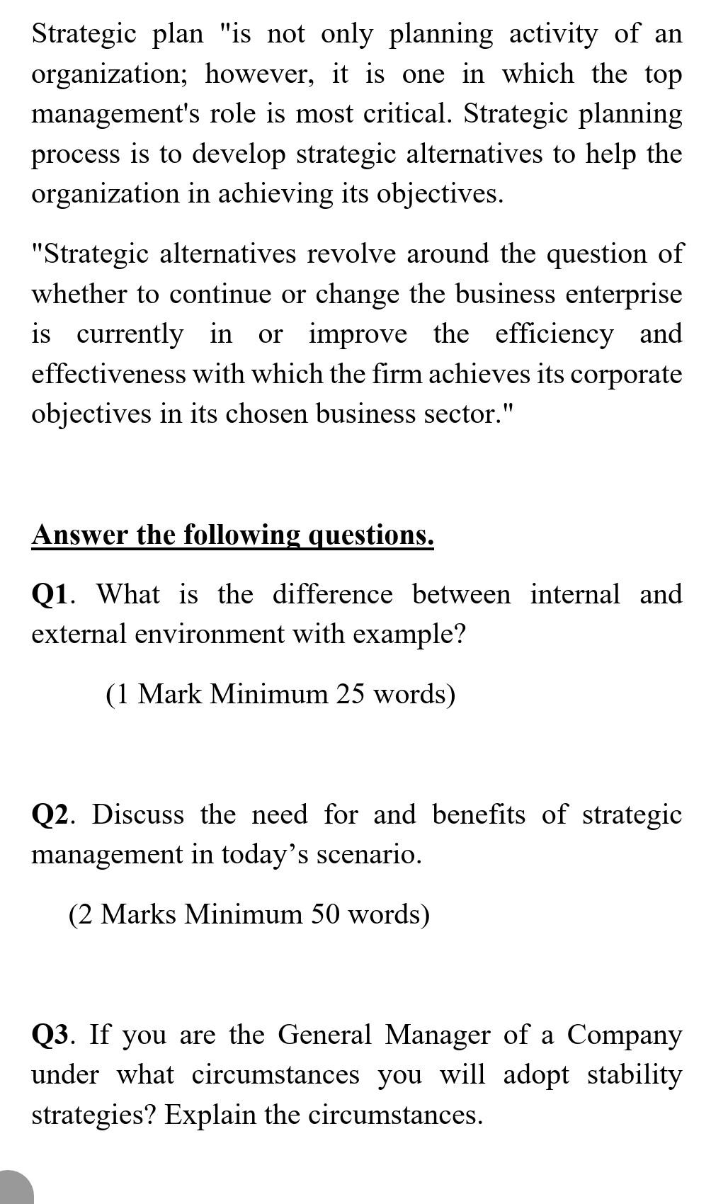 Strategy Management Note: Submission last date is