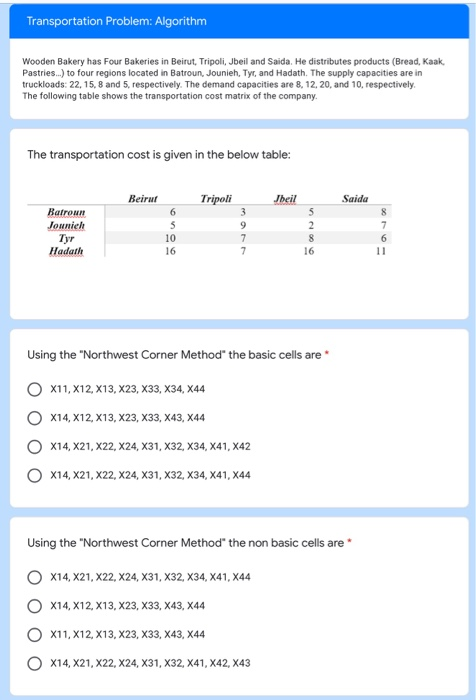 Transportation Problem: Algorithm Wooden Bakery