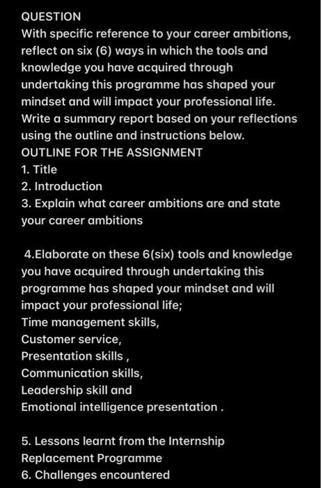 QUESTION With specific reference to your career