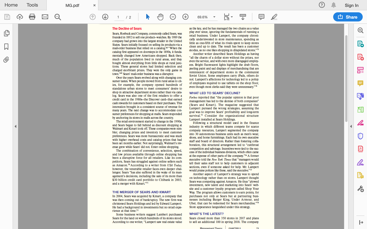 Please read the case The Decline of Sears on Page