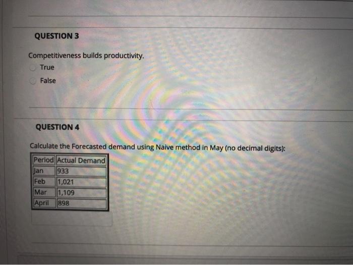 QUESTION 3 Competitiveness builds productivity.