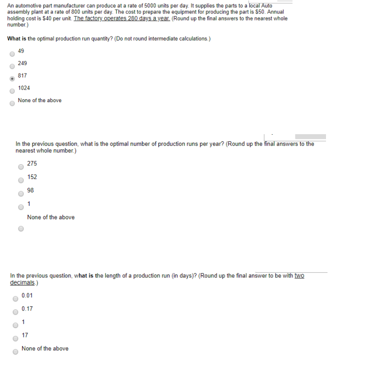 An automotive part manufacturer can produce at a