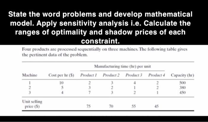 State the word problems and develop mathematical
