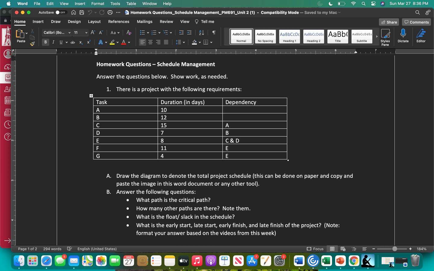 Word File Edit View Insert Sun Mar 27 8:36 PM