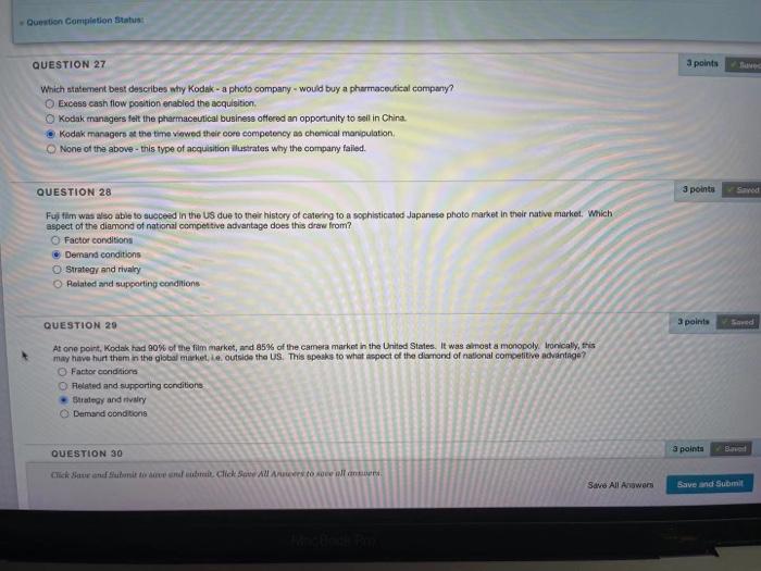 Question Completion Status QUESTION 27 a points