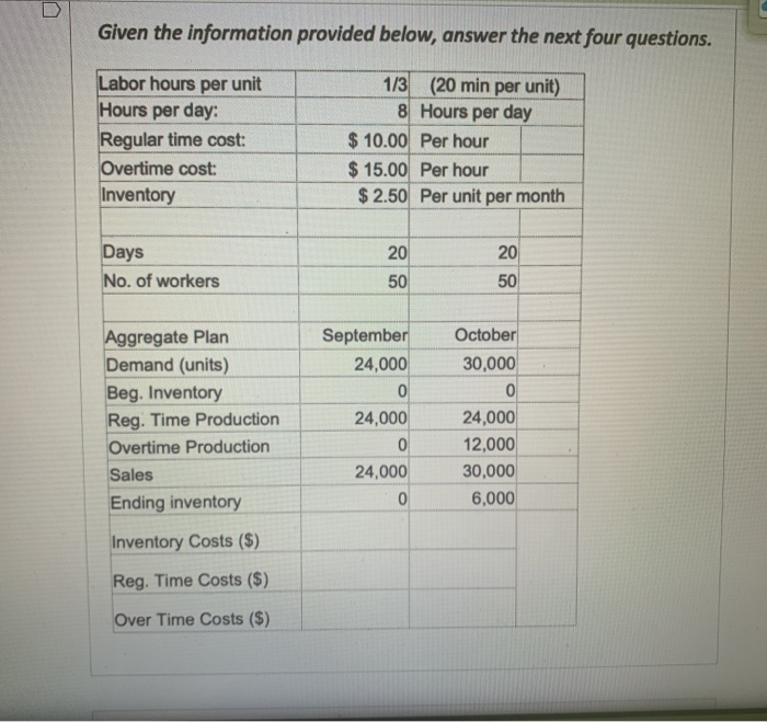 Given the information provided below, answer the