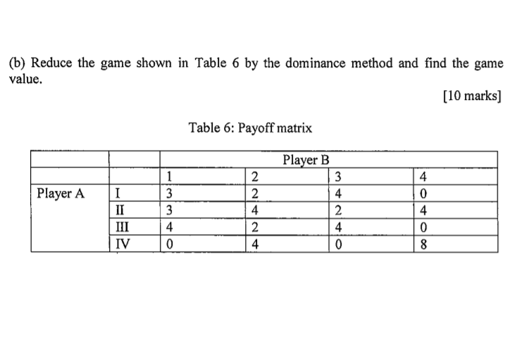 (b) Reduce the game shown in Table 6 by the