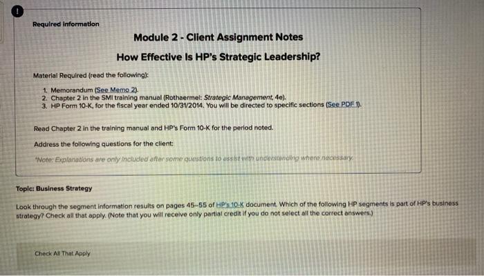 Required Information Module 2 - Client Assignment