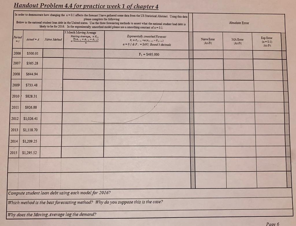 Please fill out the following problem and write