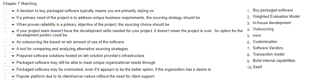 Chapter 7 Matching A decision to buy packaged