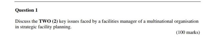 Topic: Fundamentals of Facility Management.
