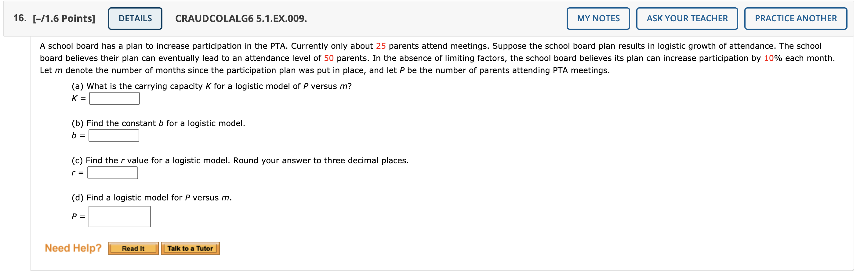 16. [-/1.6 Points] DETAILS CRAUDCOLALG6