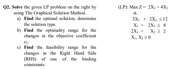 Q2. Solve the given LP problem on the right by
